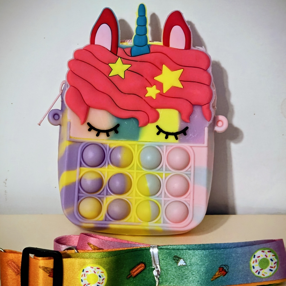 Unicorn Pop It Fidget Bag with Rainbow Strap 5c4 In New